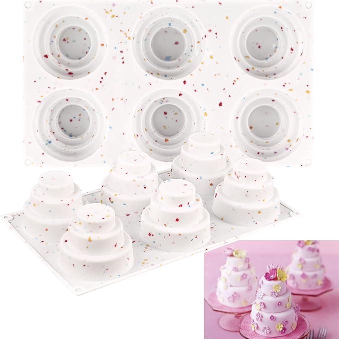 Sakolla 2 Pack 3 Tier Mini Cake Molds, BPA Free 6 Cavity Silicone Cakepop Molds Shapes for Baking Cake Pop, Cakesicle, Brownie and Mousse (Confetti)