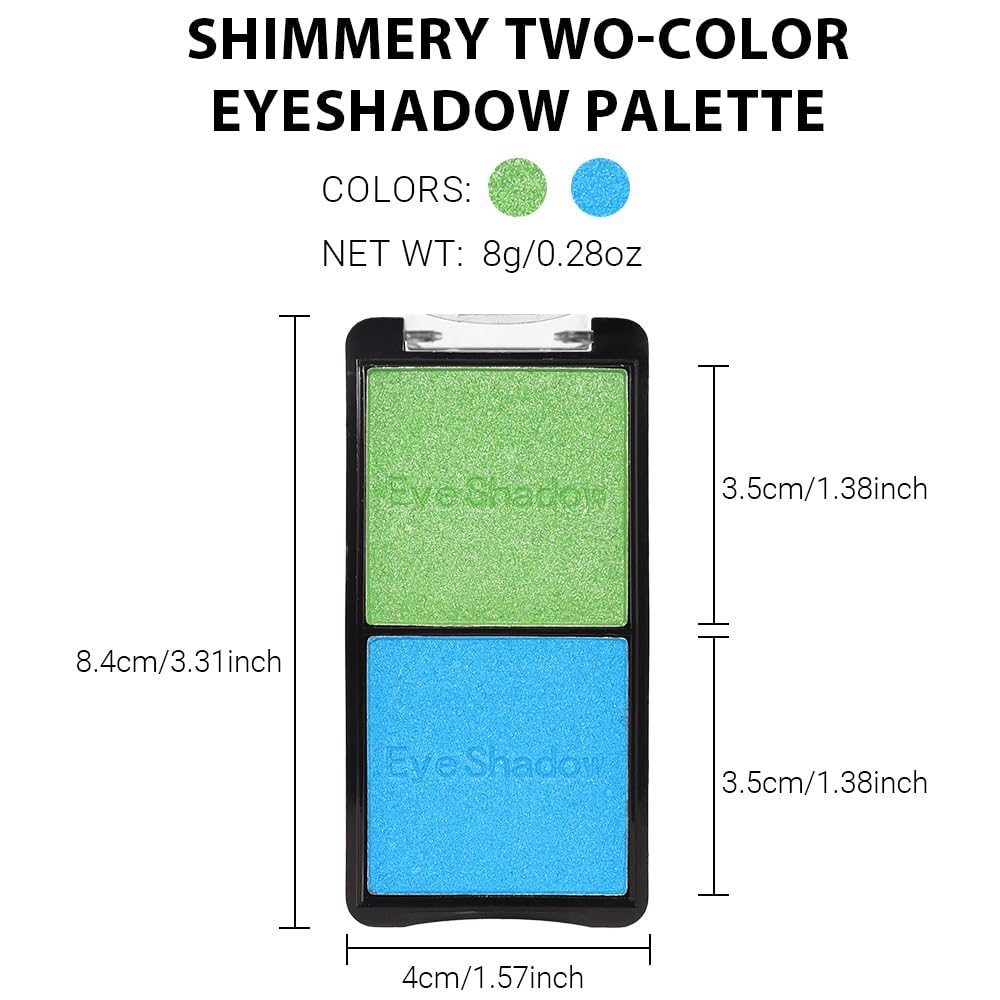 2 colors eye shadow makeup palette, Blue & Green Eyeshadows Halloween Birthday Party Wear, high pigment eye, matte & shimmer metal eye shadow powder, Blendable, Ultra-Pigmented(02)-BrightBean Baby