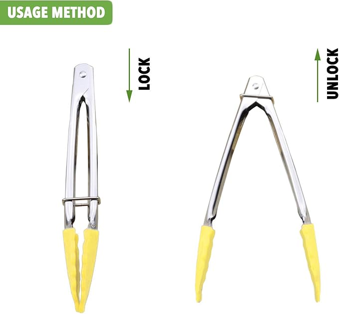 Mini Tongs with Silicone Tips 7-Inch Small Serving Tongs, Set of 3 (Yellow)