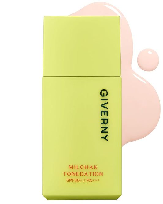 GIVERNY Milchak Tonedation – Tone Correcting Base Makeup for Covering Pores and Improving Complexion – Long-Lasting Nudie Apricot Color Finish – Evens Skin Tone, 1.01 fl.oz.-BrightBean Baby