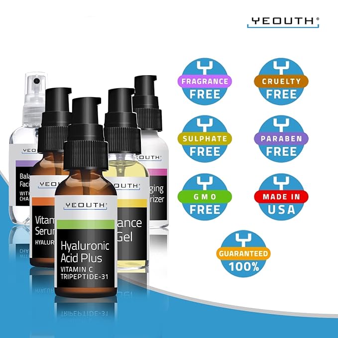 YEOUTH Skin Care Set: Hyaluronic Acid Serum for Face, Vitamin C Serum, Facial Toner, Under Eye Gel, Face Cream, Skin Care Kit for Women & Men 5-Piece-BrightBean Baby