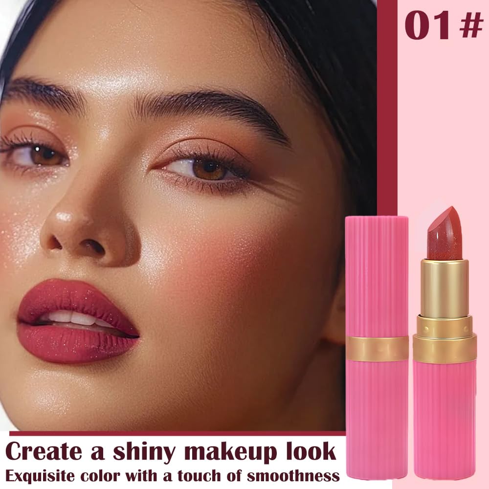 Coral Pink Metallic Lipstick for Women,Lightweight Shimmer Frosted Lipstick,Glitter Lip Gloss Stain Long Lasting Waterproof Smudge Proof 24 Hour Full Coverage Lip Makeup,Vegan-BrightBean Baby