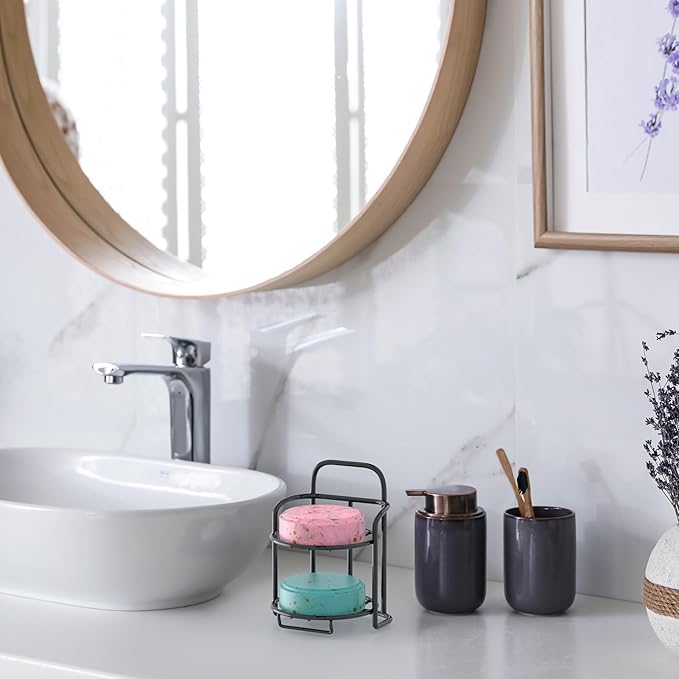 2-Tier Shower Soap Shampoo Bar Holder, Self Adhesive & Freestanding Draining Soap Dish Caddy for Bathroom Wall Accesories Decor Black-BrightBean Baby