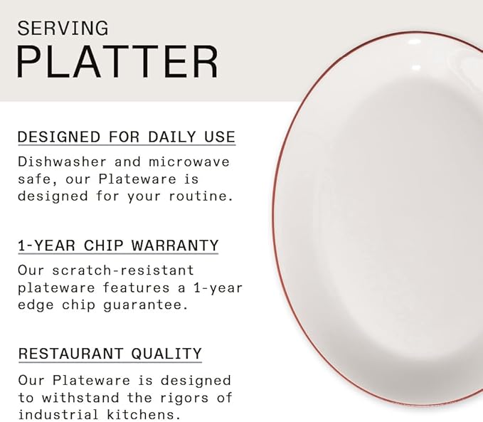 Made In Cookware - Serving Platter - White With Red Rim - Porcelain England