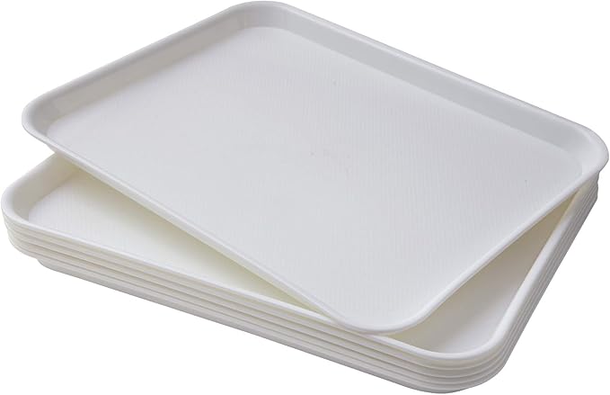 Rectangular Plastic Serving Trays,Fast Food Serving Cafeteria Trays,17"X13",Set of 6(White)