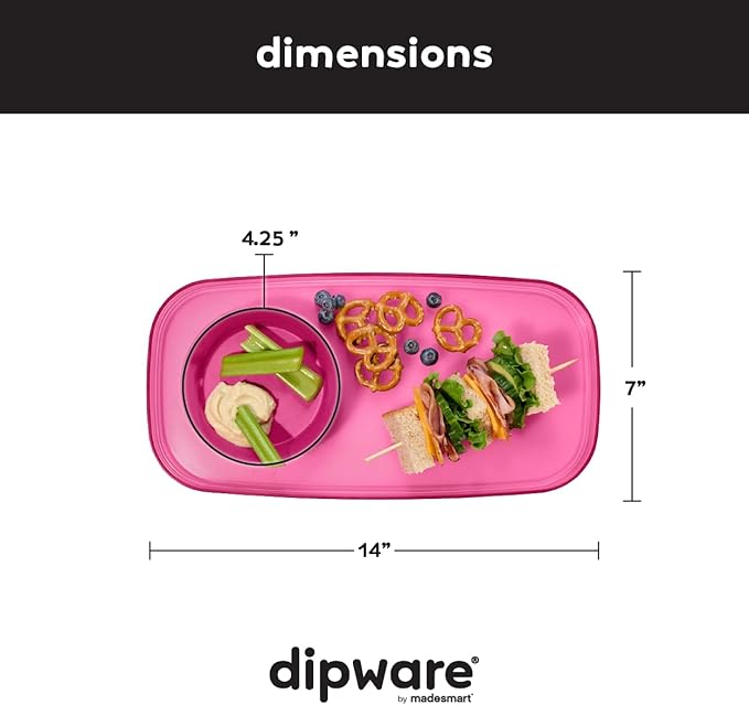 madesmart dipware Small Serving Plate, Collapsible & Removable Dip Bowl for Salsa, Queso, Sald, Olives, Premium Dishwasher & Microwave Safe, Multipurpose Plate & Bowl, Pink