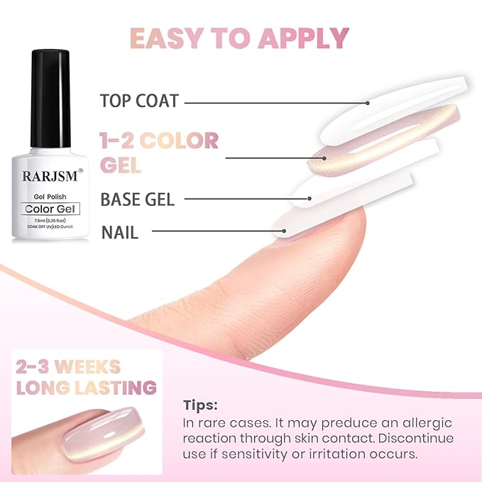 RARJSM Jelly Nude Gold Glitter Cat Eye Gel Nail Polish Set 6Pcs Sheer Pink Light Purple Champagne Mavue Brown Diamond Cateye Gelpolish with Magnetic Stick UV LED Curing Require Home Salon Nail Design-BrightBean Baby