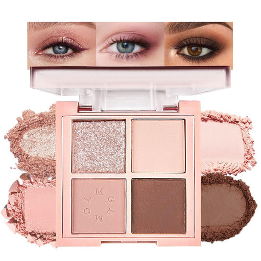 4Colors Eyeshadow Makeup Palette,Nude Gold Brown Natural Neutral Powde Eye Shadow Palette for Older Women,Long Lasting Naturing-Looking,Lightweight,Waterproof,Eye Makeup Kit Travel Size-BrightBean Baby