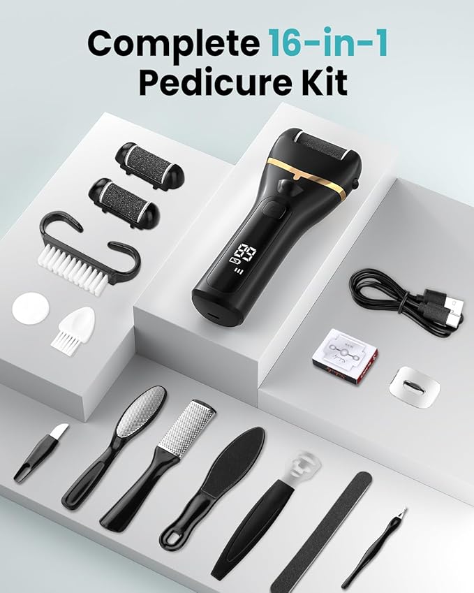 Electric Foot Callus Remover with 10000 RPM Motor and 3-Speed Settings, Foot File Kit with LED Light and Display for Women’s Home Pedicure, Waterproof Foot Grinder with Type-C Charging-BrightBean Baby