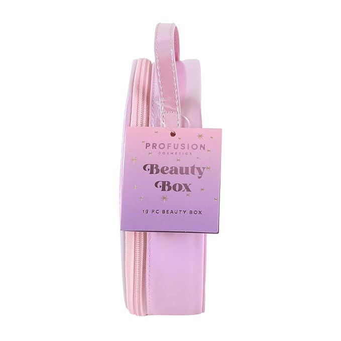 Profusion Cosmetics Frosted Snow Sparkle 19 PC Beauty Box, 1Pc Gorgeous Travel Bag, Eyeliner Pencil, Lip Gloss, Face Mist, 2Pc Lip Mask, 3 Pc Makeup Brushes and 3 Shade Face Palette, 8 Shade Palette-BrightBean Baby