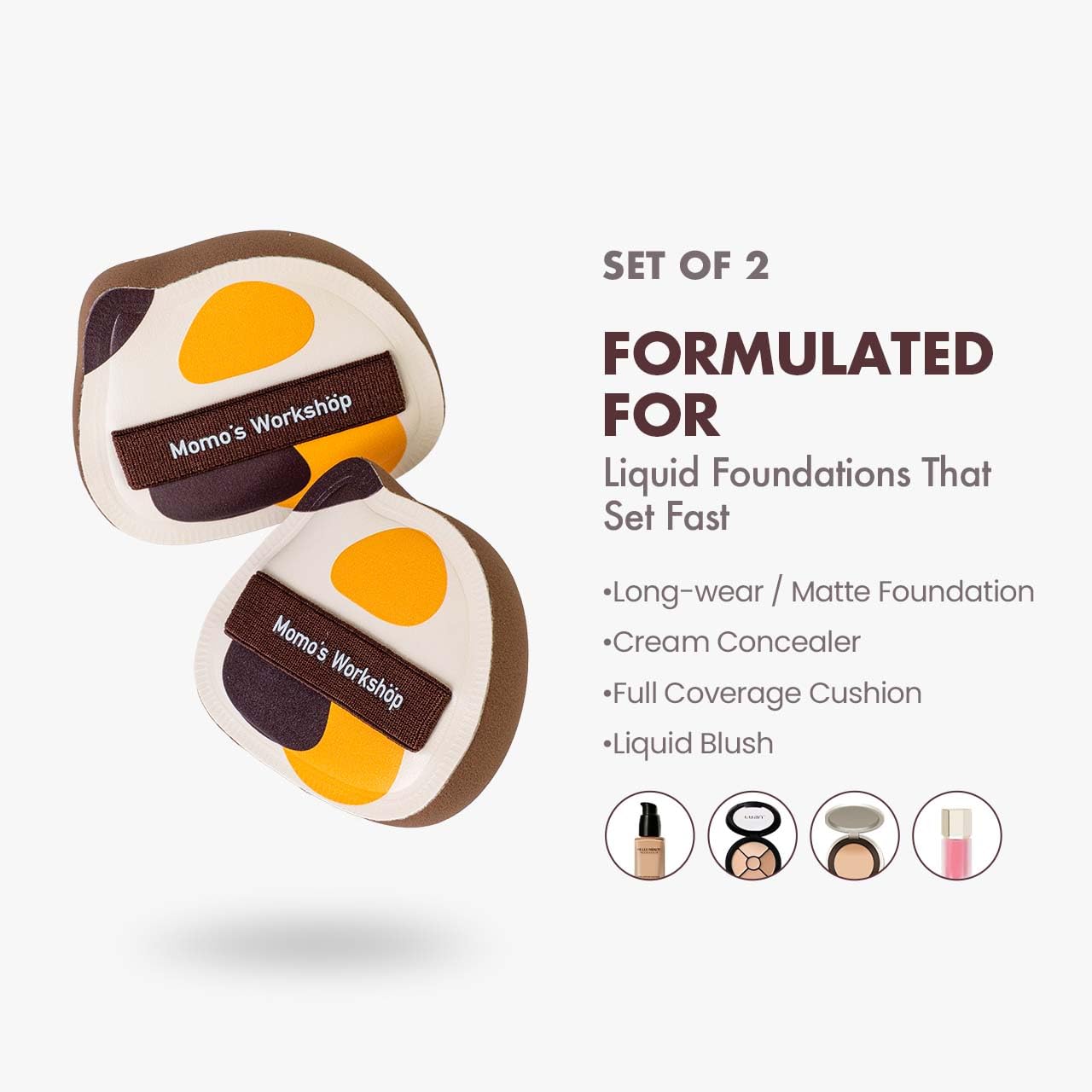 Tricolor Cat Puffs, Makeup Sponges Set, Dry&Wet Dual-Use Foundation Sponge, Expands 1.3x When Wet for Cream Foundation/Liquid Blush/Highlighter,2pcs Puffs & Storage Case-BrightBean Baby