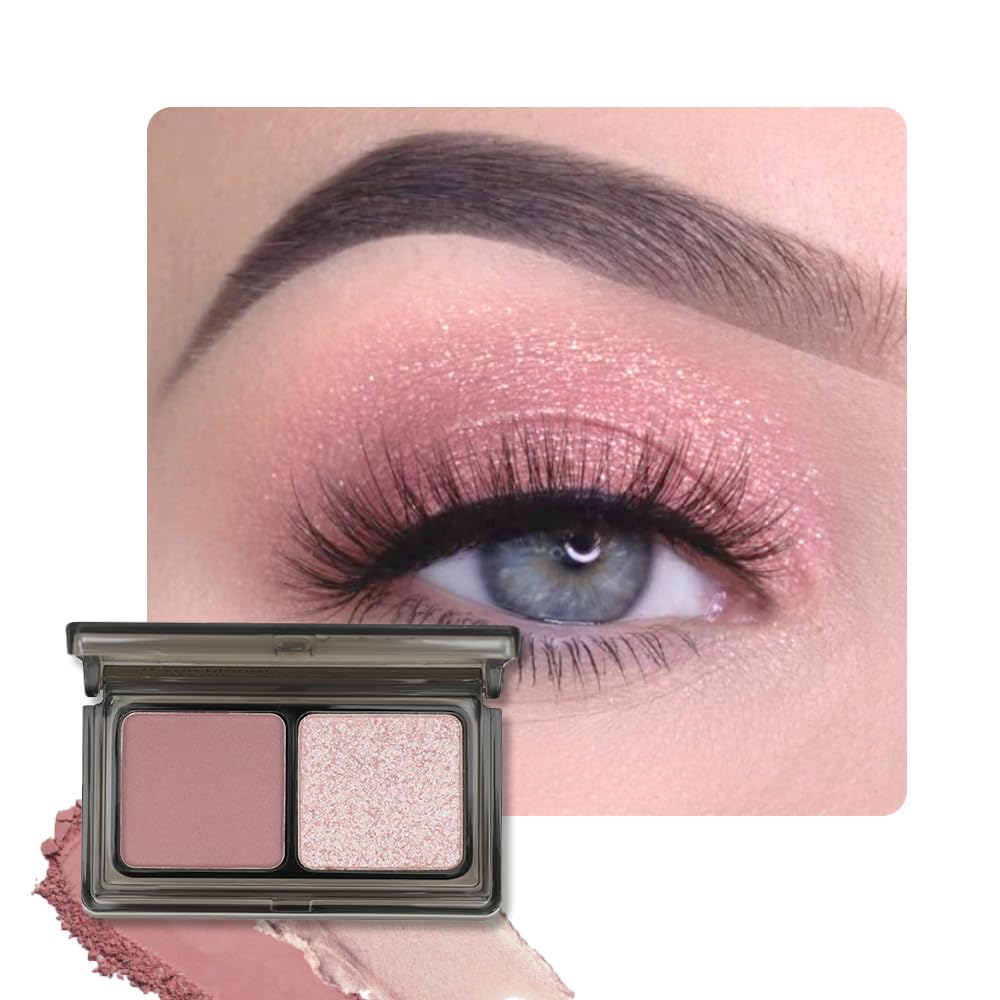 Mauve Champagne Two Color Matte Shimmer Glitter Eyeshadow Palette,Eye Shadow Powder Professional Long-Lasting Waterproof Makeup Palette,Easy-To-Apply and Compact for Travel,Vegan & Cruelty-Free-BrightBean Baby