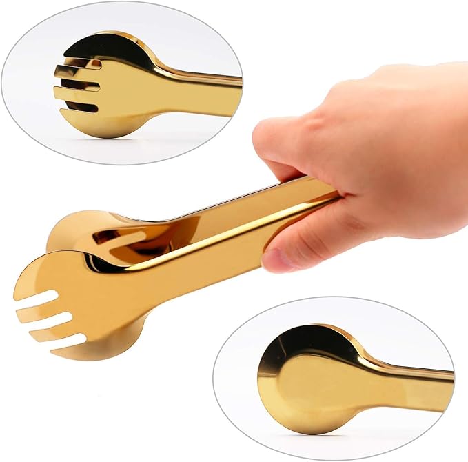 4 PCS Serving Tongs 9 Inch Buffet Tongs Stainless Steel Serving Utensils for Salad Buffet Appetizer Dessert Food Parties, Gold