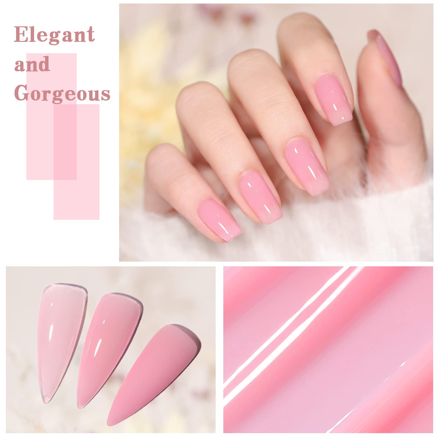 Jelly Pink Gel Nail Polish Set, 10 Colors Spring Summer Nude Kit Milky White Natural Gel, Soak Off LED DIY Art Salon Manicure Gifts for Girls.-BrightBean Baby