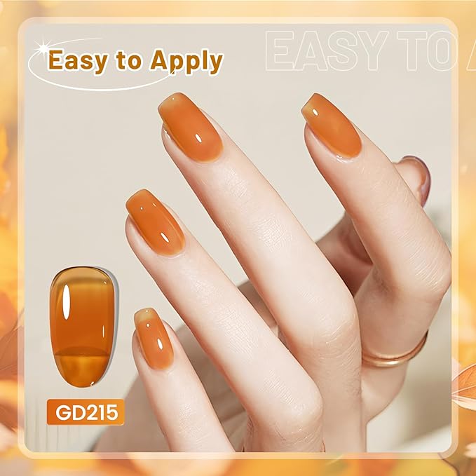 JODSONE 6 Colors Gel Nail Polish Set Fall Collection Jelly Effect Soak Off Need U V LED Gel Polish Set Autumn Mauve Brown RedSalon-Quality DlY Home Manicure-BrightBean Baby