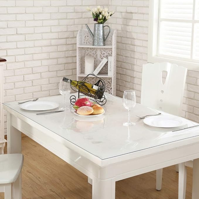 NECAUX Custom 54 X 120 Inches Clear Table Cover Protector - 1.5mm Thick Kitchen Vinyl Transparent Tablecloth Plastic Protective Pad for 10 Foot Large Dining Room Table, Conference Table