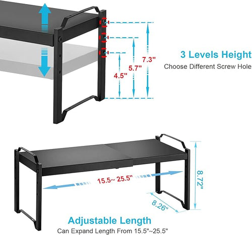 1 Pack Expandable Cabinet Countertop Shelves, Stackable Shelves Organizers for Kitchen Cabinet Countertop Storage, Adjustable Counter Cupboard Pantry Organizer Shelf Rack Stand, Length:25.5"