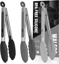 Walfos Small Silicone Tongs for Cooking- 7 inch Mini Kitchen Tongs with Silicone Tips, Great for Cooking, Turning, Serving, Food tongs Set of 3