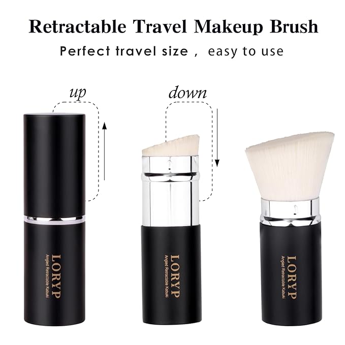 LORYP Retractable Makeup Brush Matte Black Kabuki Foundation Brush for liquid Cream and Powder Makeup 2 Pack Travel Makeup Brush Set-BrightBean Baby