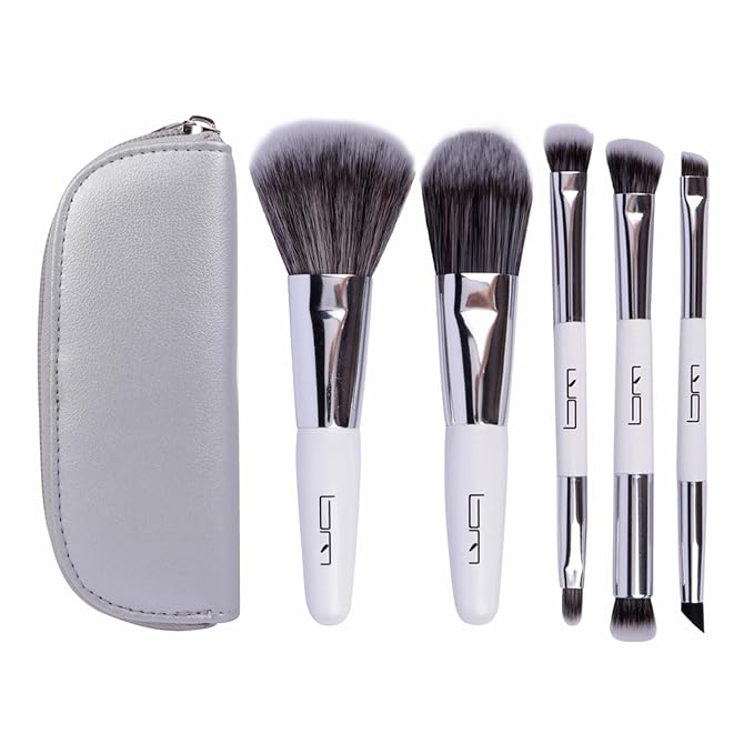Travel Makeup Brushes Set w/Pouch, 5PCS Double Ended Portable Mini Cosmetic Brushes Kit for Foundation, Eyeshadow, Lip, Blush Make Up Brushes Professional(White)-BrightBean Baby
