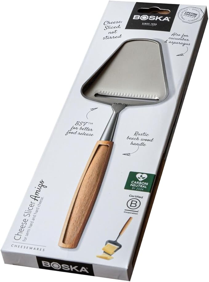 Boska cheese slicer Amigo/Slicer for mature and aged cheese/Ergonomic handle/Stainless steel/Beech wood/Non-stick thanks to BSF treatment/Also for slicing vegetables