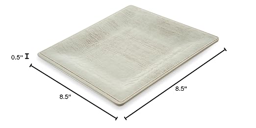 Carlisle FoodService Products Grove Reusable Plastic Plate Square Plate with Rim for Home and Restaurant, Melamine, 8.5 Inches, Buff, (Pack of 12)