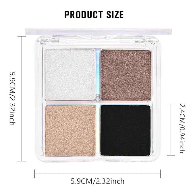 4 Colors Dark Brown Gold Silver Black Eye Shadow Powder Palette Makeup, Neutral Matte Shimmer Cream Quads Eyeshadow Palette for Women Highly Pigmented Waterproof, paleta de sombras de ojos 04-BrightBean Baby