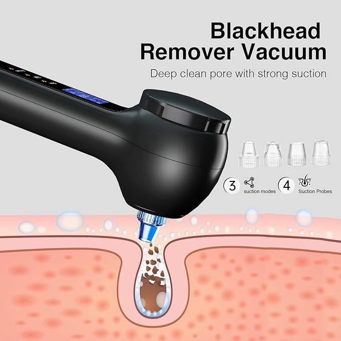 Face Scrubber Exfoliator with LCD Screen,Rechargeable Facial Cleansing Brush IPX7 Waterproof 3 in 1 Blackhead Remover Vacuum for Exfoliating,Massaging and Deep Pore Cleansing-BrightBean Baby