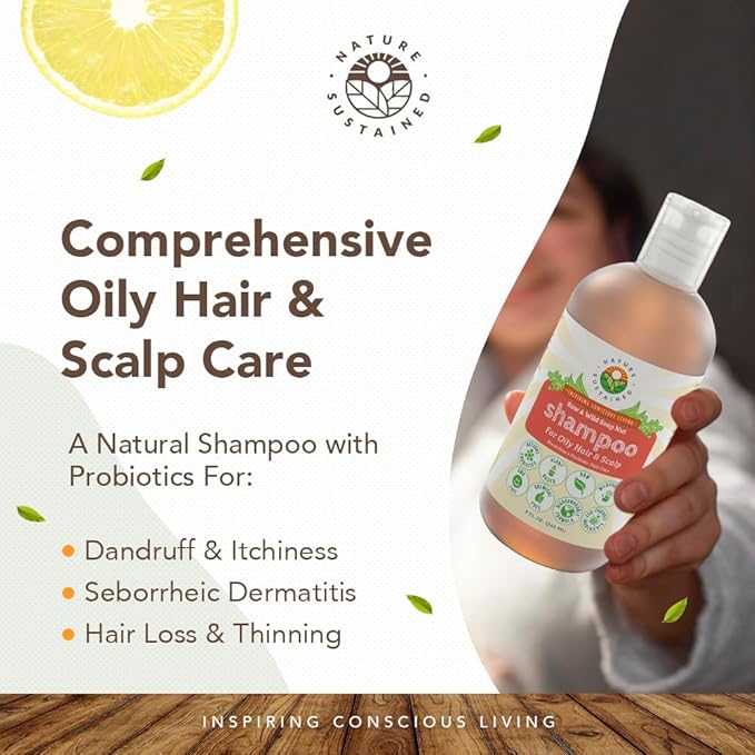 Natural Shampoo for Oily Hair & Scalp - Organic, Raw & Wildcrafted with Probiotics, Hypoallergenic & Sulfate Free Herbal Shampoo for Oil Control, Dandruff, Seborrheic Dermatitis - 9 Oz, Original-BrightBean Baby