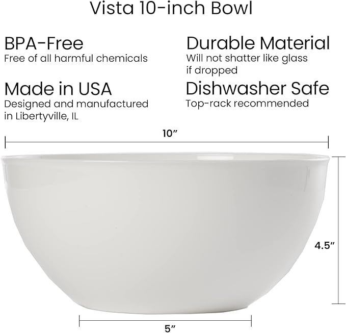 US Acrylic Vista White Plastic Salad and Serving 10-inch Bowls | set of 3 | Reusable, BPA-free, Made in the USA | 135 oz. capacity