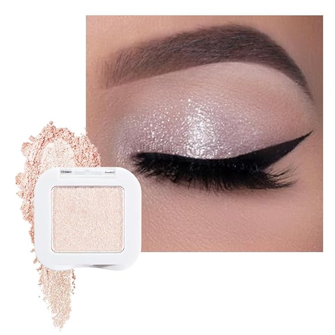 evpct Pear White Shimmer Single Eye shadow Palette Makeup for Older Women, Glitter Sparkly Pearl Shimmer Cream Eyeshadow Palette Brightener Make up, High Pigment Waterproof Monochrome Mini Eyeshadow-BrightBean Baby