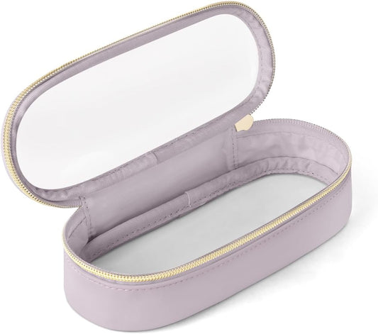 Clear Travel Makeup Brush Holder, Leather Makeup Brush Toiletry Bag, Portable Cosmetic Brush Case, Transparent Waterproof Makeup Brush Storage Bag, Purple-BrightBean Baby