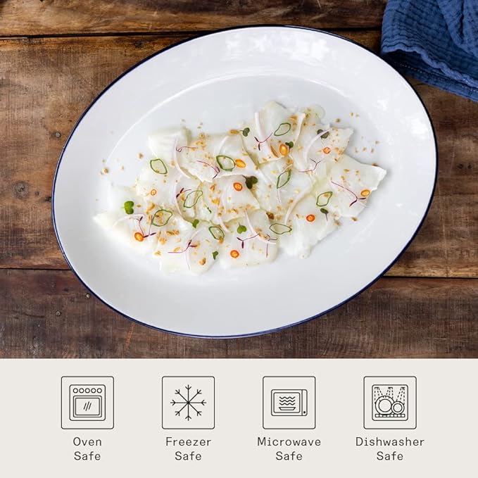 Made In Cookware - Serving Platter - White With Navy Rim- Porcelain England