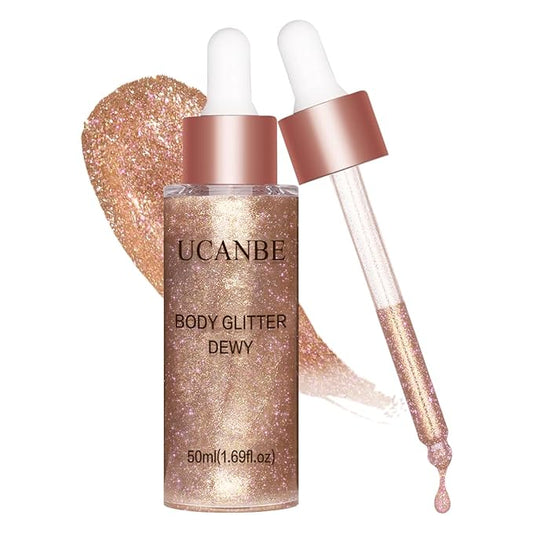 UCANBE Hydrating Body Glitter Dewy Highlighter Makeup Luminizer Drops Body Shimmer Liquid Face Glow Sparkles for Women Gifts (Rose Gold - 03)-BrightBean Baby