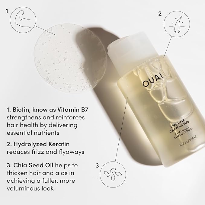 OUAI Fine Shampoo Refill - Volumizing Shampoo with Strengthening Keratin, Biotin & Chia Seed Oil for Fine Hair - Delivers Weightless Body - Paraben, Phthalate & Sulfate Free Hair Care (32 Fl Oz)-BrightBean Baby
