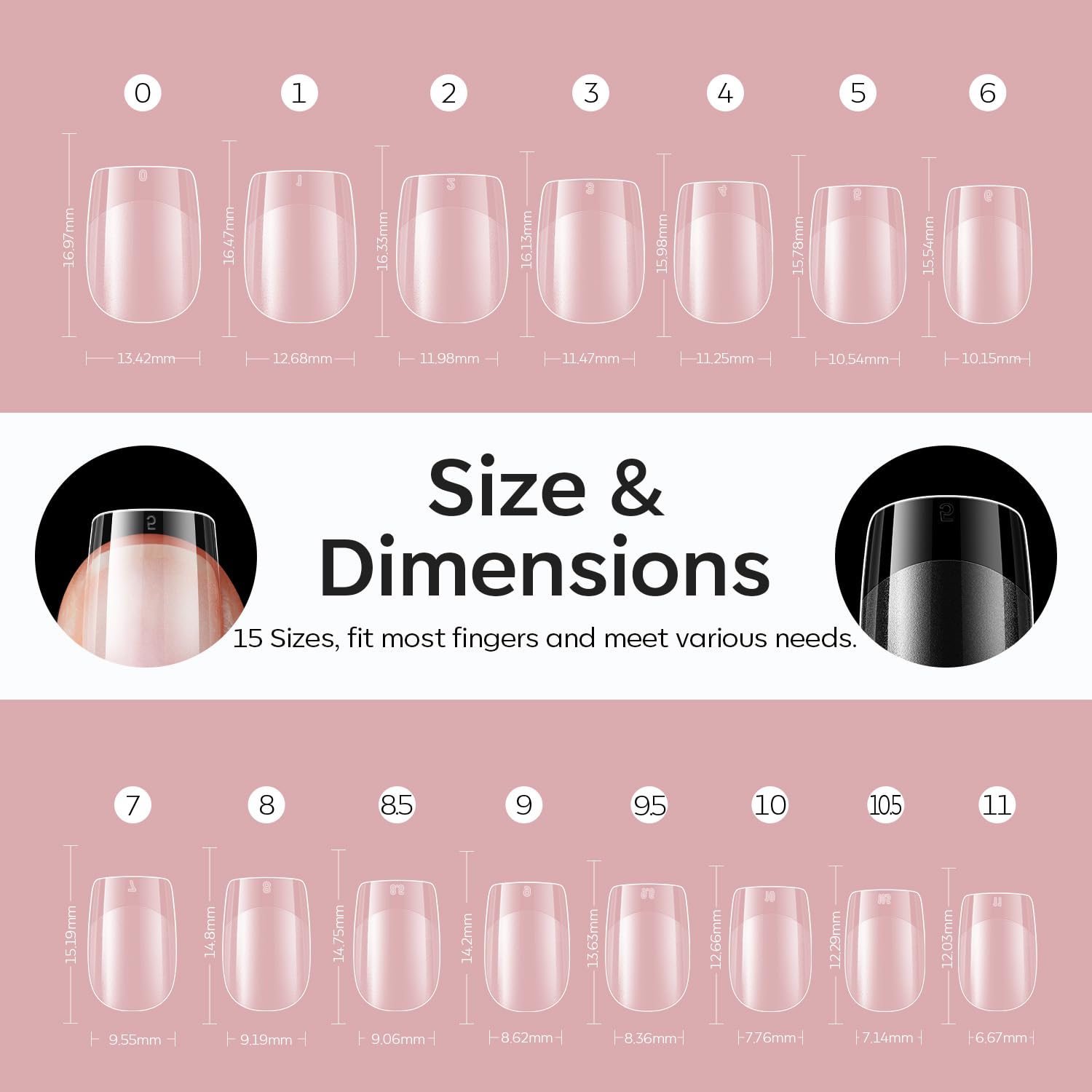 Modelones Extra Short Square Fake Nail Tips - 510Pcs Gel Tips Pre-shaped Half Matte Full Cover Clear Acrylic Gel Kit False Press on Nails for Extension DIY Salon 15Sizes-BrightBean Baby
