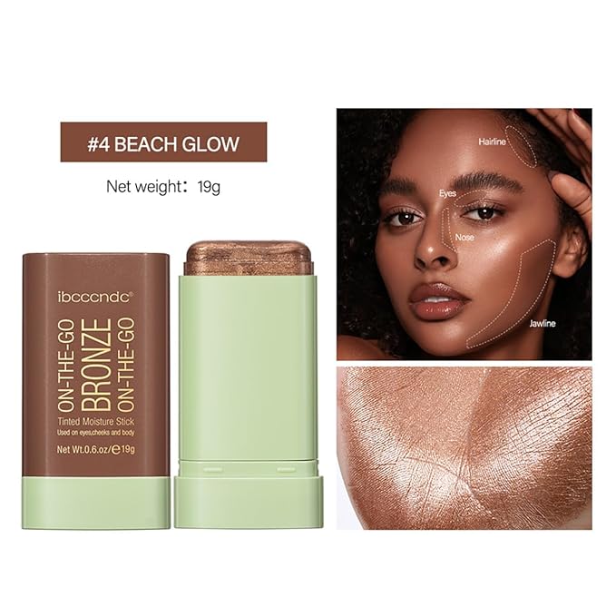 Multi-Use Makeup Blush Stick, Cream Blush Stick, Tinted Solid Moisturizer Stick for Cheek & Eyes & Lips, Waterproof Natural Nude Makeup, Suitable for All Skin (4#Beach Glow)-BrightBean Baby
