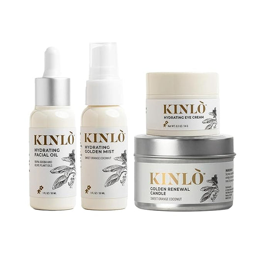 Kinlo Self Care Kit - Facial Oil, Facial Mist, Eye cream, Sweet Orange Coconut Scent Candle | Home SPA Gift Set Mother's Mother's day gift day gift | Black Owned Skincare | Made in USA-BrightBean Baby