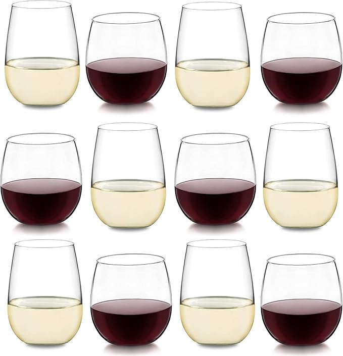 Libbey Stemless 12-Piece Wine Glass Party Set for Red and White Wines
