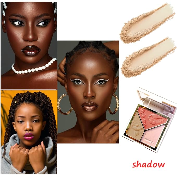 3-in-1 Highlighter Makeup Palette – Contour, Blush & Glow Kit with Matte & Shimmer Finish – Silky Pressed Powder for Face, Cheekbones, Eyes – Long-Lasting, Waterproof, Cool Toned, Travel-Friendly-BrightBean Baby