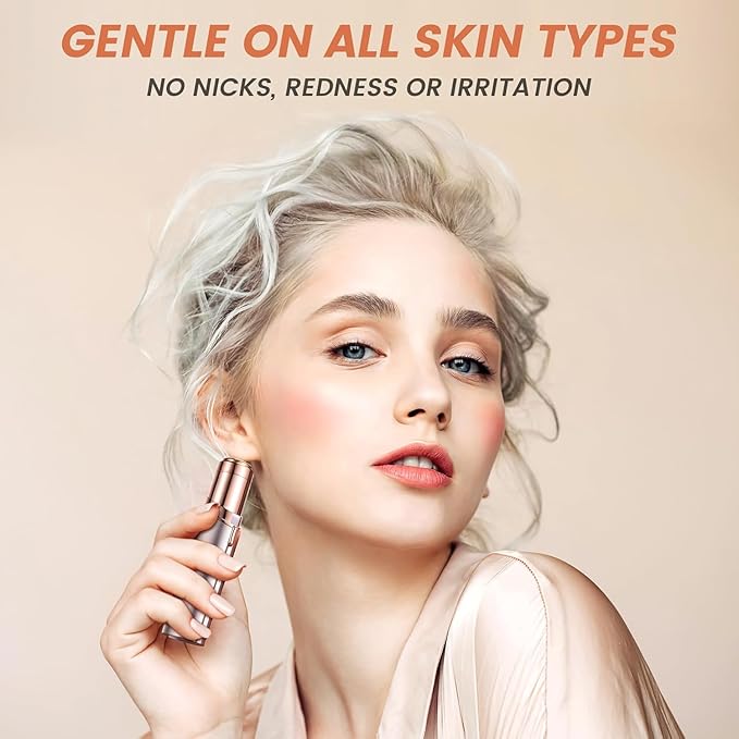 Facial Hair Remover for Women- as Seen on TV Painless Face Shaver -Mini Hair Remover, Electric Razor Shaver Portable Bikini Epilator for Lips, Chin, Armpit, Peach Fuzz, Fingers, Neck, Cheek(Champagne-BrightBean Baby