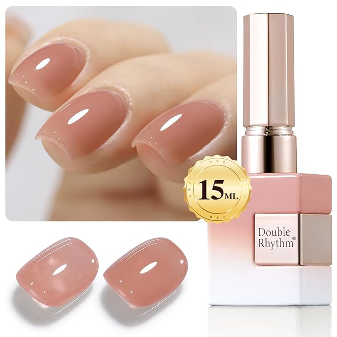 Double Rhythm Translucent Gel Polish Sheer Neutral Natural Light Milky Same Color Same Bottle 15ML Jelly Nail Polish Nail Art DIY at Home (Neutral Nude-A1415)-BrightBean Baby