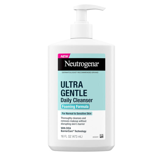 Neutrogena Ultra Gentle Foaming Facial Cleanser, Fragrance Free Hydrating Face Wash for Sensitive Skin, Daily Non Over Drying Makeup Remover, Hypoallergenic, Soap & Dye Free, Non-Comedogenic, 16 Fl Oz-BrightBean Baby