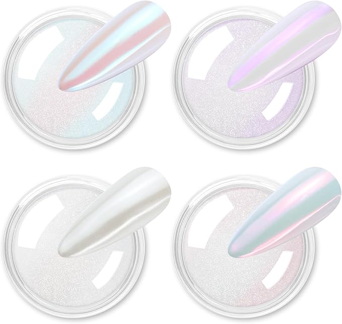 Allstarry Chrome Nail Powder 4 Colors Iridescent Aurora Powder Metallic Mirror Effect Pigment Pearlescent Mermaid Glitter Unicorn Glitter for Nail Art Manicure Decoration Home DIY Salon - Ice Series-BrightBean Baby