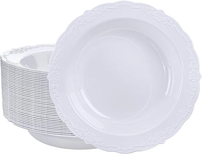 DaYammi 30 Pack Plastic Bowls, 12oz Disposable Soup Bowls, Heavy Duty Dinner Bowls for Weddings, Parties, Dinners, Catering and Everyday Use