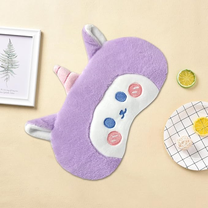 PERFECTSIGHT Sleep Eye Masks, Cute Plush Sleep Eye Cover Lightweight Adjustable Eyeshade Faux Fur Mask Cover for Women Men Sleep Travel Nap, Purple Unicorn-BrightBean Baby
