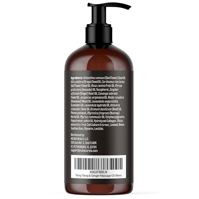 Ylang Ylang + Ginger Lymphatic Drainage Massage Oil – with Collagen & Stem Cells for Circulation, Detox & Cellulite Removal – Body Oil for Muscle Relief, Skin Firming & Relaxation – 8oz by M3 Naturals-BrightBean Baby