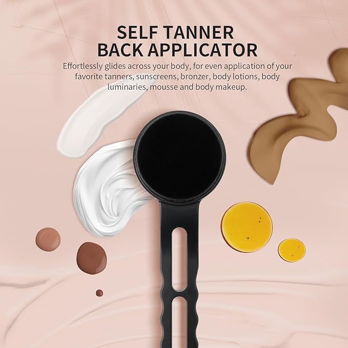 docolor Self Tanner Back Applicator, Plastic Long Handle Back Tanning Applicator Large Body Makeup Brush Vegan & Cruelty Free Self Tanner Brush For Self Tanner, Sunscreen, Bronzer, Foundation-BrightBean Baby