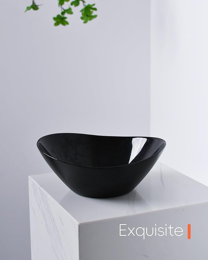 66 OZ Salad Bowl Set of 2, Opal Glass 10 inch Lightweight Serving Dishes for Salad, Fruit, Kitchen Microwave & Dishwasher Safe, Oval Shape Black