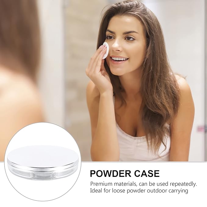Powder Container 2pcs Loose Powder Containers with Elasticated Net Sifter, Mirror and Puff 5g Loose Powder Compact Case Case for DIY Makeup and Travel (Sliver) Powder Puff-BrightBean Baby
